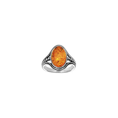 Bague en argent rhodié et ambre, taille 56