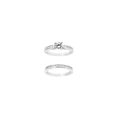 Bague double anneau en argent rhodié et oxydes de zirconium