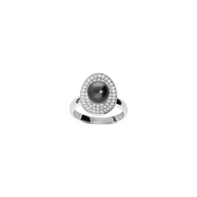 Bague en argent rhodié et perle de Tahiti 7mm, taille 54