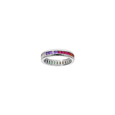 Bague en argent rhodié et pierres de couleurs, taille 56