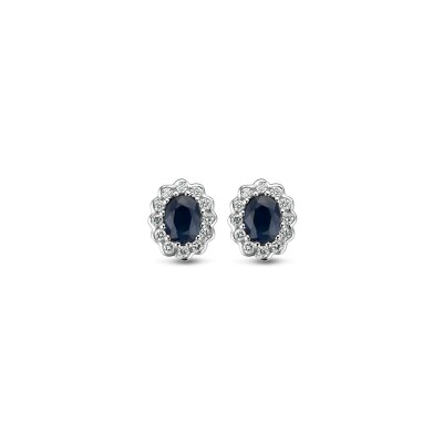 Boucles d'oreilles en or blanc, saphir bleu et diamants