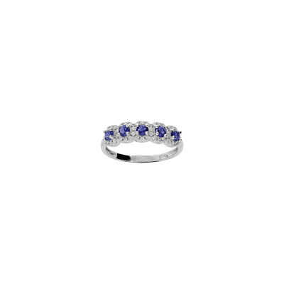 Bague en argent rhodié, pierres bleues et oxydes de zirconium