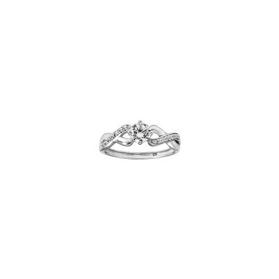 Bague solitaire en argent rhodié et oxyde de zirconium, taille 56