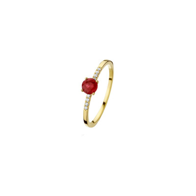 Bague en or jaune, diamant et rubis de 0.09ct