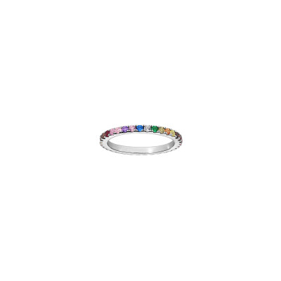 Alliance en argent rhodié et pierres de couleurs, taille 54