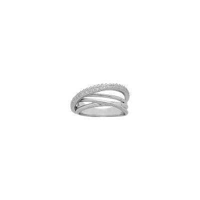 Bague en argent platiné et oxydes de zirconium, taille 66
