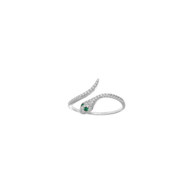Bague serpent en argent rhodié et oxydes de zirconium, taille 56