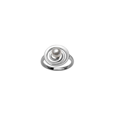Bague spirale en argent rhodié et perle d'imitation, taille 54