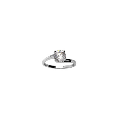 Bague solitaire 4 griffes en argent rhodié et oxyde de zirconium, taille 52
