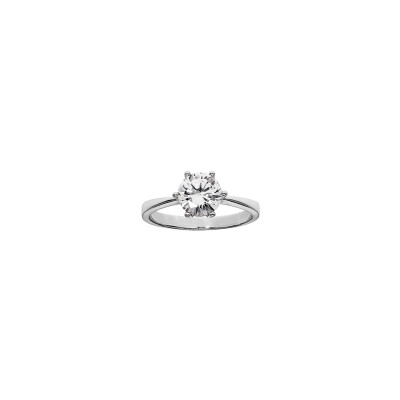 Bague solitaire 6 griffes en argent rhodié et oxyde de zirconium, taille 62