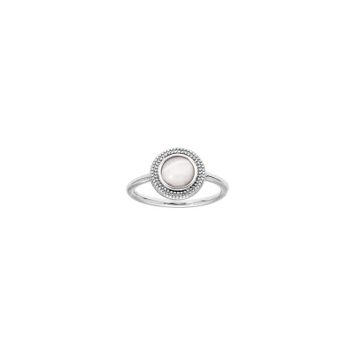 Bague en argent rhodié et nacre, taille 54