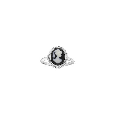 Bague camée noir en argent rhodié, taille 54