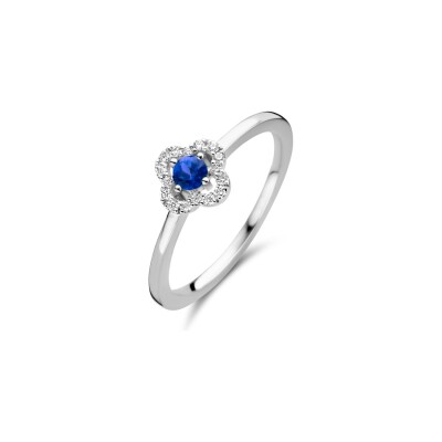 Bague One More Salina en or blanc et saphir bleu et diamants, taille brilliant