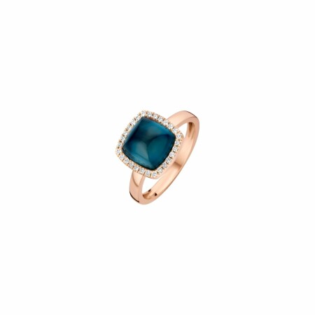 Bague One More Pantelleria en or rose, topaze blue London sur nacre 4.8cts entourage de diamants 0.14ct