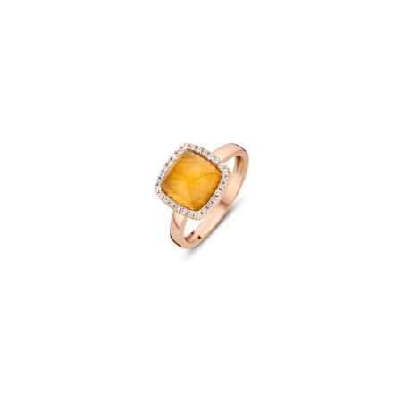 Bague One more Pantelleria en or rose, diamants, quartz et œil de tigre