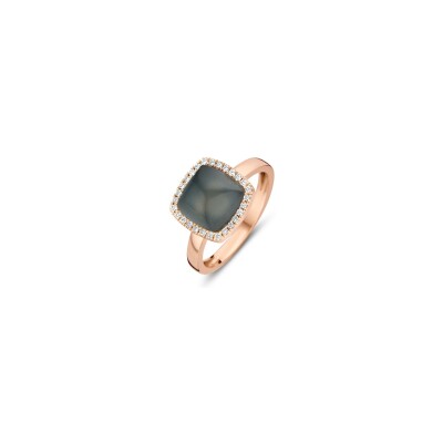 Bague One more Pantelleria en or rose, diamants, quartz et obsidienne