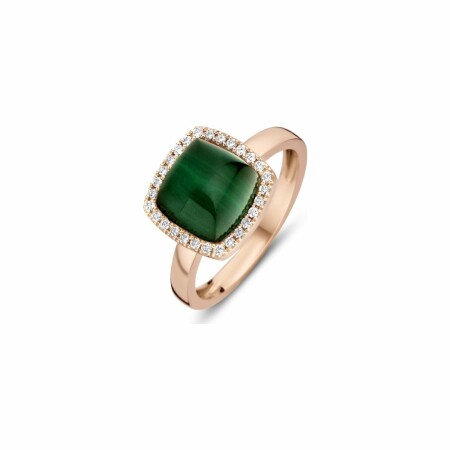 Bague One More Pantelleria en or rose, cristal de roche sur malachite