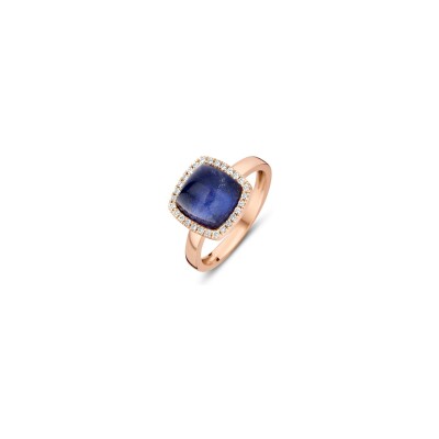 Bague One more Pantelleria en or rose, diamants, quartz et sodalite