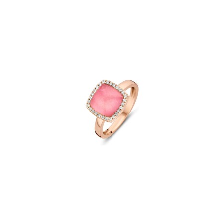 Bague One more Pantelleria en or rose, diamants, quartz, rhodochrosite et nacre