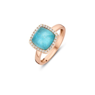 Bague One More Pantelleria en or rose, quartz sur amazonite et diamants