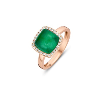 Bague One More Pantelleria en or rose, cristal de roche sur quartz verte et diamants