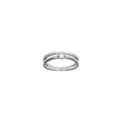 Bague 2 rangs en argent rhodié et oxydes de zirconium, taille 56