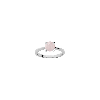 Bague en argent rhodié et quartz rose, taille 56
