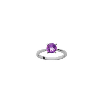Bague en argent rhodié et améthyste, taille 54