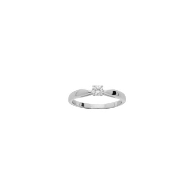 Bague solitaire blanc serti griffes en argent rhodié et oxyde de zirconium, taille 54