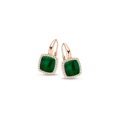 Boucles d'oreilles One More Pantelleria en or rose, cristaux de roches sur malachites et diamants