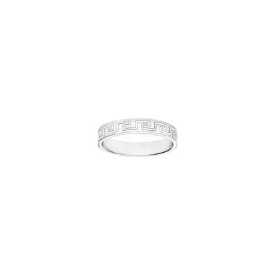 Alliance ruban gravée motif greque en argent rhodié, taille 64