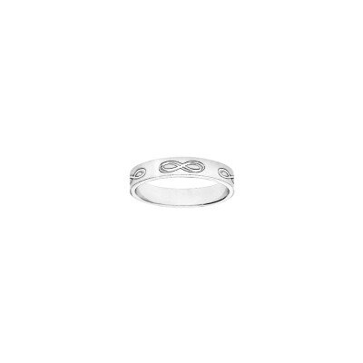 Alliance ruban gravée symbole infini en argent rhodié, taille 56