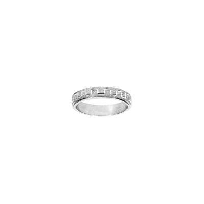 Alliance motif grecque en argent rhodié, taille 64