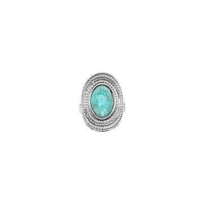 Bague en argent rhodié et amazonite, taille 54