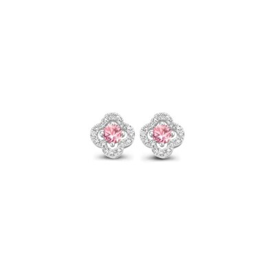 Puces d'oreilles One More Salina en or blanc, diamants et saphirs roses