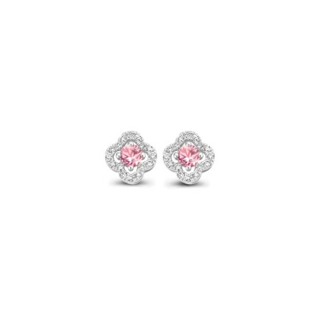 Puces d'oreilles One More Salina en or blanc, diamants et saphirs roses