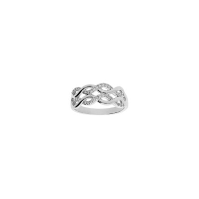 Bague 2 rangs motifs infinis en argent rhodié et oxyde de zirconium, taille 54