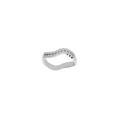 Bague forme Vague 2 rangs en argent rhodié et oxydes de zirconium, taille 54