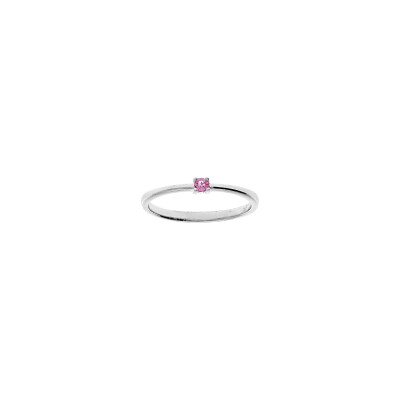 Bague en argent rhodié et tourmaline rose, taille 58