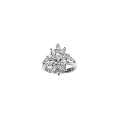 Bague marquise en argent rhodié et oxydes de zirconium, taille 56