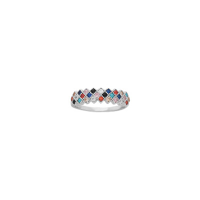 Bague damier en argent rhodié et oxydes de zirconium