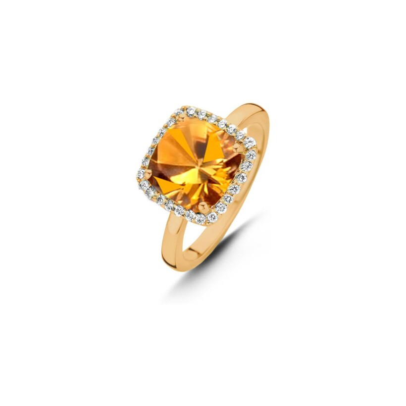 Bague One More Etna en or jaune, citrine orange et diamants