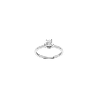 Bague solitaire en argent rhodié et oxyde de zirconium, taille 54
