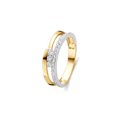 Bague multiples anneaux en or jaune, or blanc et diamants