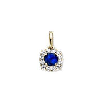 Pendentif entourage en or jaune, saphir et diamants