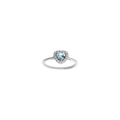 Bague forme cœur en argent rhodié et oxydes de zirconium, taille 54