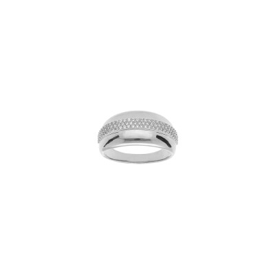 Bague jonc en argent rhodié et oxydes de zirconium, taille 56