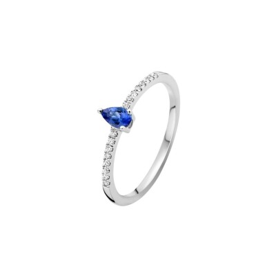 Bague en or blanc, saphir Bleu et diamant