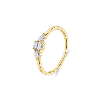 Bague solitaire en or jaune et diamants
