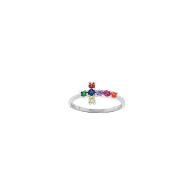 Bague en argent rhodié et pierres de couleurs